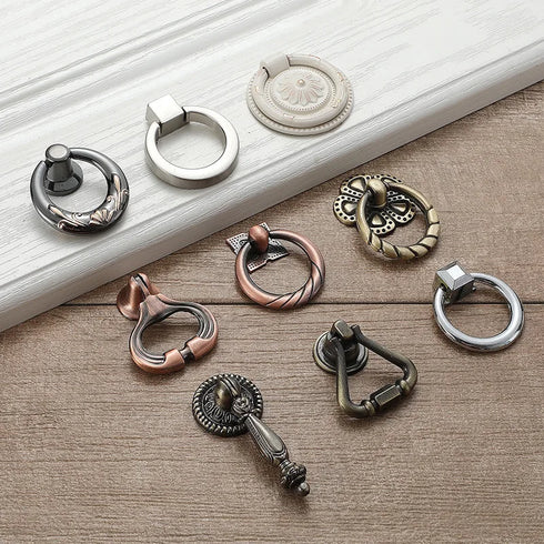 JAYA European Drawer Single Hole Handle Wardrobe Cabinet Bronze Pull Knob Chinese Antique Black Hanging Ring Cabinet Door Handle