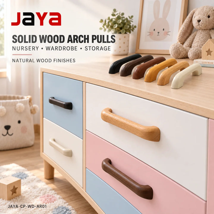 JAYA Solid Wood Arch Cabinet Pull Handles Natural Finish for Nursery Kids Wardrobe Drawer Storage Furniture