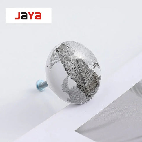 JAYA Modern American Cartoon Ceramic Drawer Handle Single Hole Round Illustration for Children's Room Kitchen Dresser Cabinet