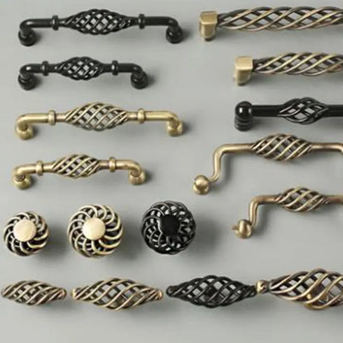 JAYA European Birdcage Cabinet Pull Handle Antique Bronze Two-Hole Twisted Drawer Wardrobe Hardware
