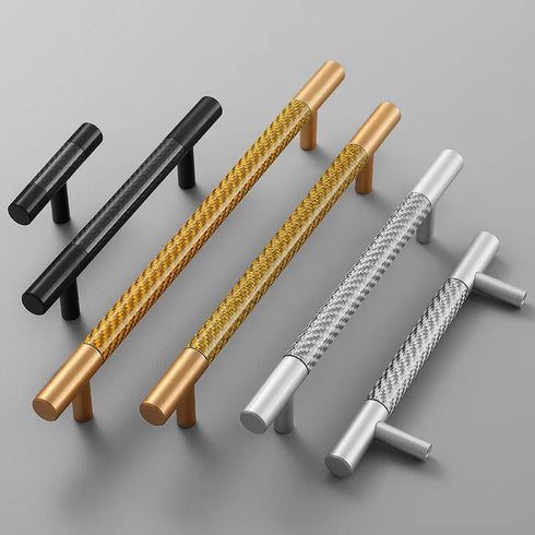 JAYA Woven Texture Cabinet T Bar Pull Handles and Knobs Modern Drawer Hardware for Kitchen Dresser Wardrobe Cupboard Furniture