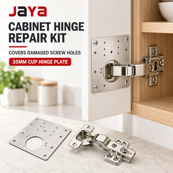 JAYA 35mm Stainless Steel Cabinet Hinge Repair Plate Kit Concealed Cupboard Door Hinge Reinforcement Mounting Bracket