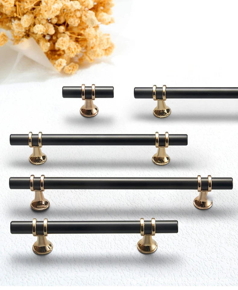 JAYA Luxury Gold and Black Cabinet Handles Modern Bar Drawer Pulls T Knobs for Kitchen Wardrobe Cupboard Furniture Hardware