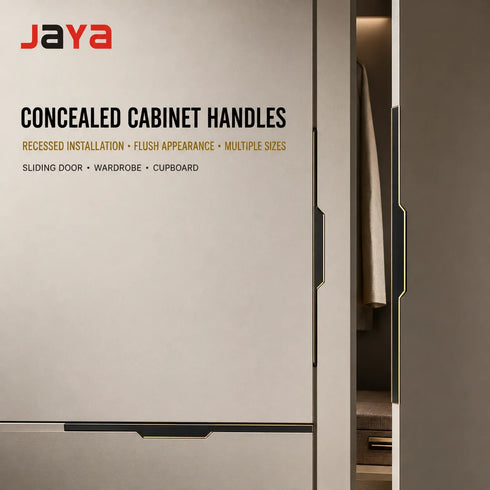 JAYA Black Gold Zinc Alloy Concealed Cabinet Handles Recessed Embedded Pulls for Sliding Door Wardrobe Drawer Cupboard Furniture