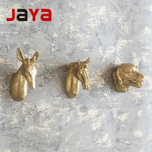 JAYA 2025 New Design Modern Brass Animal Head Knobs Dresser Drawer Brass Knobs Hardware Handles