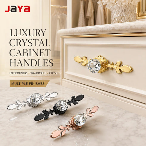 JAYA Luxury Diamond Crystal Cabinet Handles and Knobs Vintage Drawer Pulls for Closet Door Wardrobe Cupboard Furniture Hardware