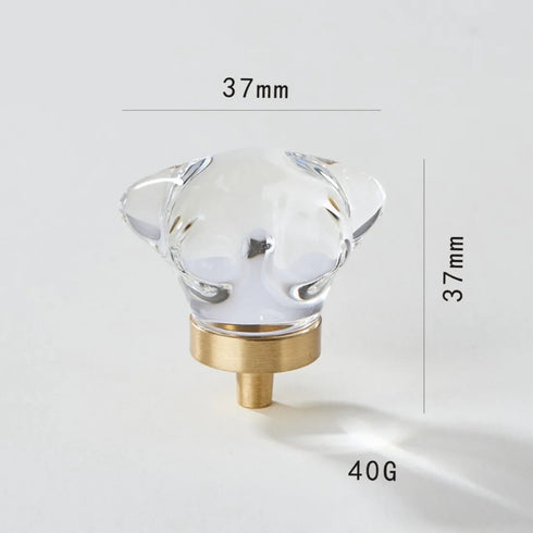 JAYA Transparent Champagne Crystal Cabinet Knobs with Brass Base Decorative Drawer Pulls for Wardrobe and Dresser