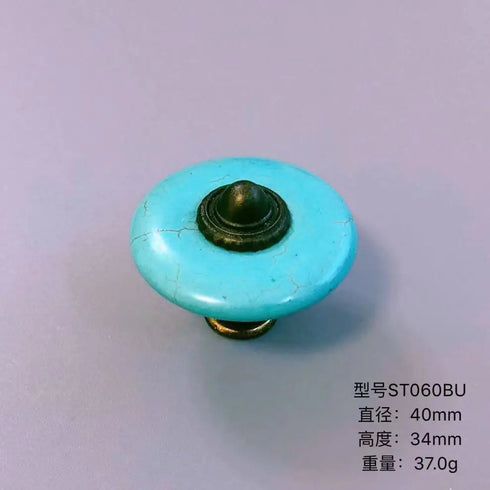 JAYA Vintage Synthetic Turquoise Cabinet Knobs Zinc Alloy Round Single Hole Drawer Pulls Blue Ivory for Dresser Wardrobe
