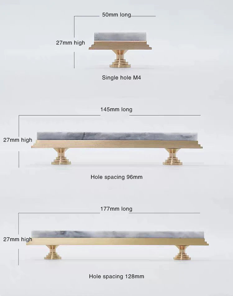 JAYA Natural Marble Cabinet Knobs and Bar Pulls with Brass Frame for Kitchen Drawer Cupboard Wardrobe and Dresser