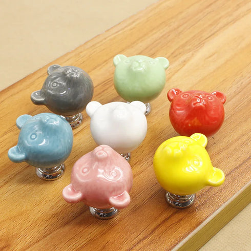 JAYA Ceramic Color Animal Bear Cartoon Cabinet Handle Is Suitable for Cabinet Drawer Shoe Cabinet