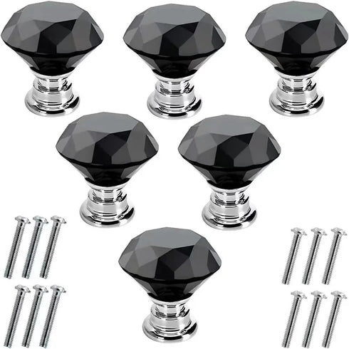 JAYA 30mm Clear Faceted Crystal Glass Cabinet Knob with Silver Base for Dresser Drawer Kitchen Dining Room Furniture