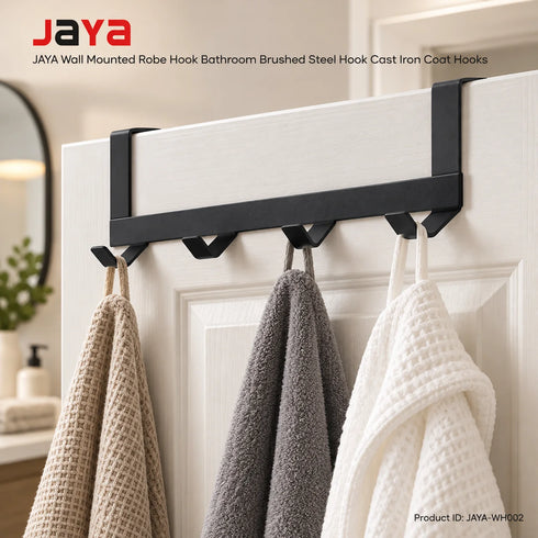 JAYA Wall Mounted Robe Hook Bathroom Brushed Steel Hook Cast Iron Coat Hooks