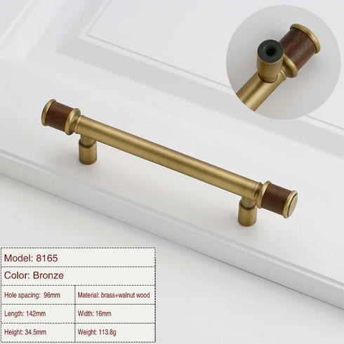 JAYA Antique Walnut Cabinet Door Handle Modern Scandinavian Brass & Wood Design Solid Furniture Door Handle