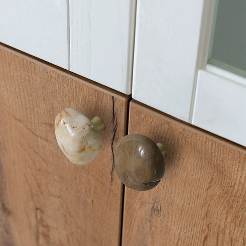 JAYA Natural Pebble Stone Cabinet Knobs with Brass Base Mini Drawer Pulls for Kitchen Wardrobe and Furniture Doors