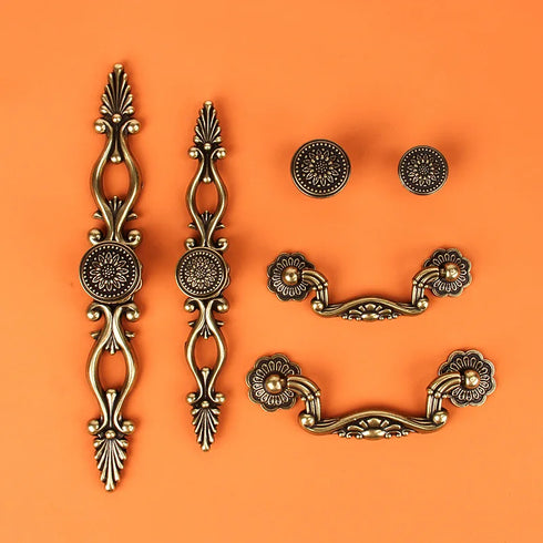 JAYA Antique Bronze Finish Cabinet Handles Knobs and Drop Pulls for Bedroom Dresser Kitchen Wardrobe Drawers