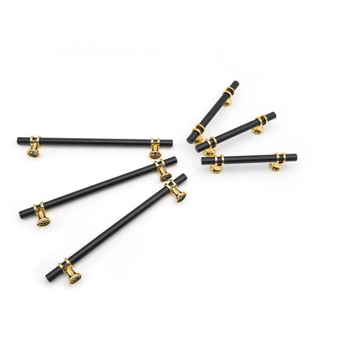 JAYA Modern Aluminum T Bar Cabinet Pull Handles and T Knobs Black Gold Drawer Pulls for Kitchen Wardrobe Cupboard Furniture