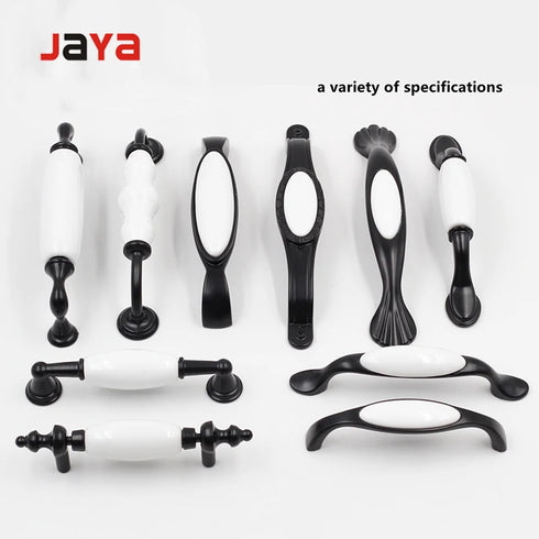 JAYA European style zinc alloy and ceramic handles black and white 2 hole  kitchen or bedroom drawer handles