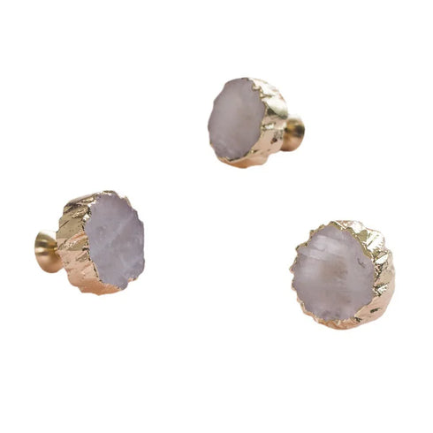 JAYA Pink Crystal Handle Knobs Single Hole Natural Stone & Brass Base Furniture Wine Cabinet Drawer Door Handle Knobs