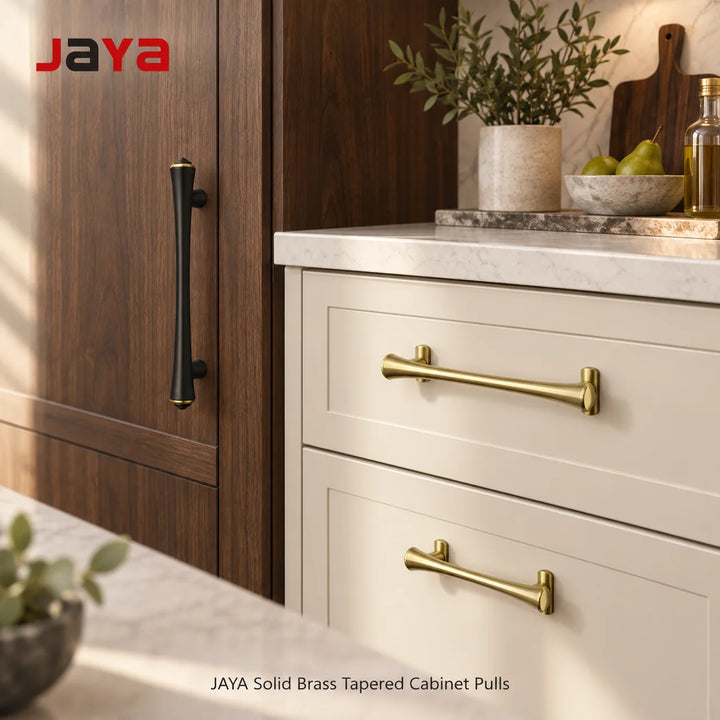 JAYA Brass Kitchen Furniture Handles & Knobs Brass Door Handle Set Solid Brass Cabinet Champagne Bronze Cabinet Pulls Cup Handle