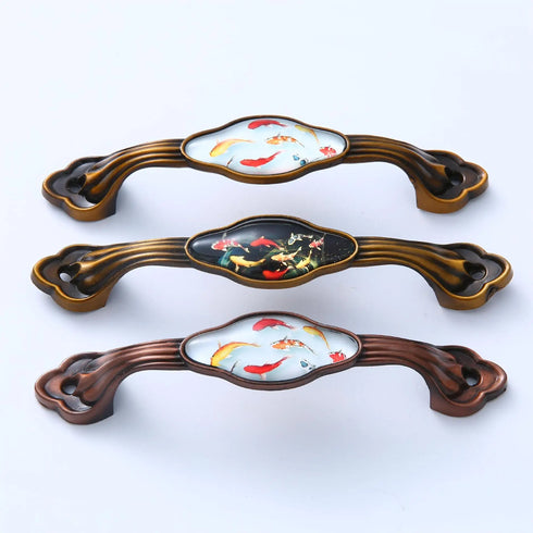 JAYA Bedroom Kitchen Cupboard Handle Classical Decorative Ceramic Antique Brass Zinc AlloyTibetan Style Furniture Door Handle