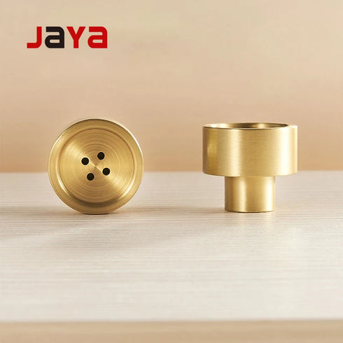 JAYA Solid Brass Round Button Design Cabinet Knobs for Kitchen Drawer Wardrobe Door Dresser Furniture Hardware