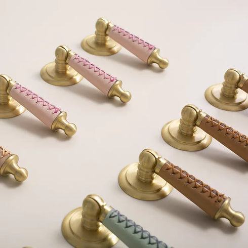 JAYA Brass Leather Modern Kitchen Handle Furniture Knobs Classical Drawer Pull Bedroom Cabinet Dresser Door Handle Easy