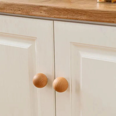 JAYA Round Wooden Cabinet Knobs Natural Wood Drawer Pulls for Wardrobe Cupboard Dresser Furniture