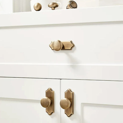 JAYA Antique Brass Finish Cabinet Knobs with Backplates Vintage Single Hole Drawer Pulls for Kitchen Wardrobe Dresser Furniture