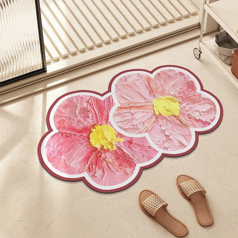 JAYA Flower Shaped Bath Mat Water Absorbent Quick Dry Non Slip Soft Bathroom Carpet Shower Door Floor Pad for Home