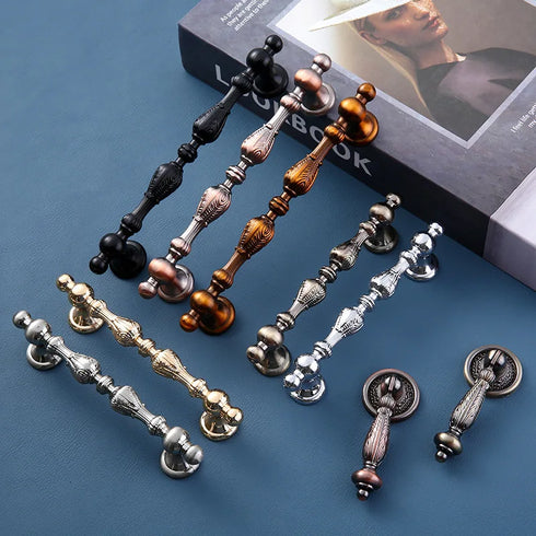 JAYA Classical Zinc Alloy Cabinet Handles Antique Brass Decorative Drawer Pulls Retro Pendant Knobs for Kitchen Bedroom