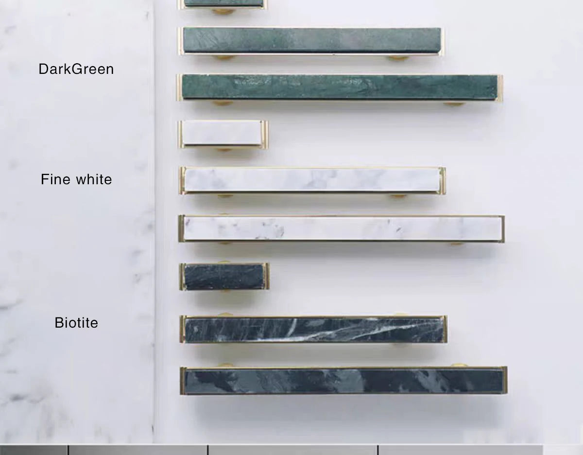 JAYA Natural Marble Cabinet Knobs and Bar Pulls with Brass Frame for Kitchen Drawer Cupboard Wardrobe and Dresser