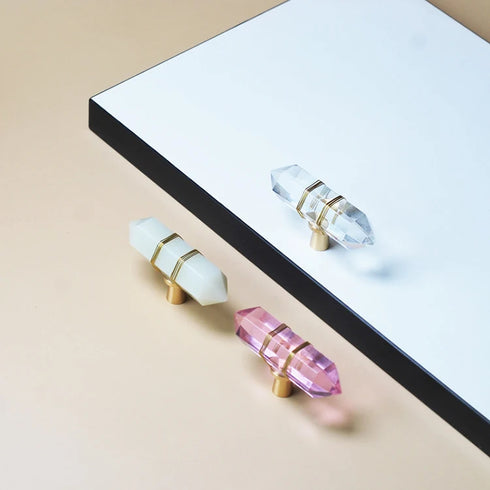 JAYA Faceted Crystal Cabinet Pull Handles Single Hole Hexagonal Prism Brass Knobs for Kitchen Wardrobe Drawer Furniture