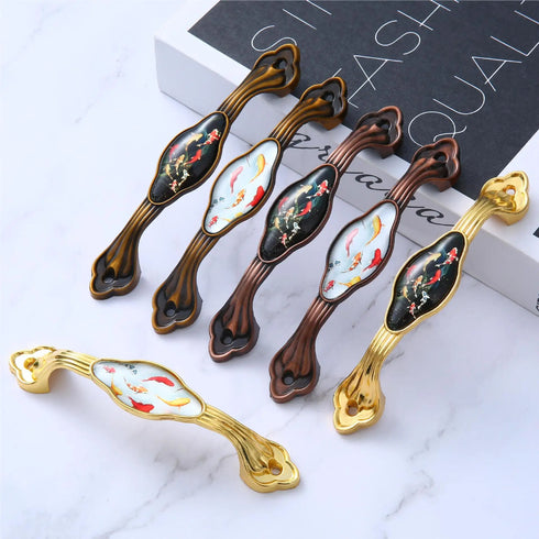 JAYA Bedroom Kitchen Cupboard Handle Classical Decorative Ceramic Antique Brass Zinc AlloyTibetan Style Furniture Door Handle