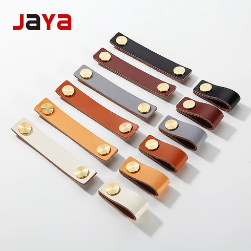 JAYA Modern Minimalist European Style Leather & Brass Handle Anti-Collision Drawer Wardrobe Cabinet Door 8015