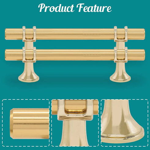 JAYA Polished Gold Aluminum Fluted Cabinet Pull Handle Two Hole Drawer Handle for Kitchen Wardrobe Furniture
