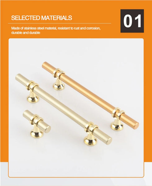JAYA Gold Zinc Alloy T Bar Cabinet Pull Handles and T Knobs 64 96 128mm for Kitchen Wardrobe Drawer Cupboard