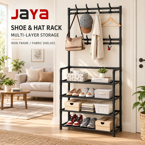 DAJUE Modern Convertible 4-Layer Shoe Rack with Hat & Coat Storage for Living Room & Dining Area Metal Iron Construction