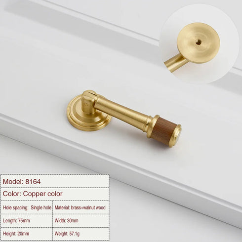 JAYA Antique Walnut Cabinet Door Handle Modern Scandinavian Brass & Wood Design Solid Furniture Door Handle