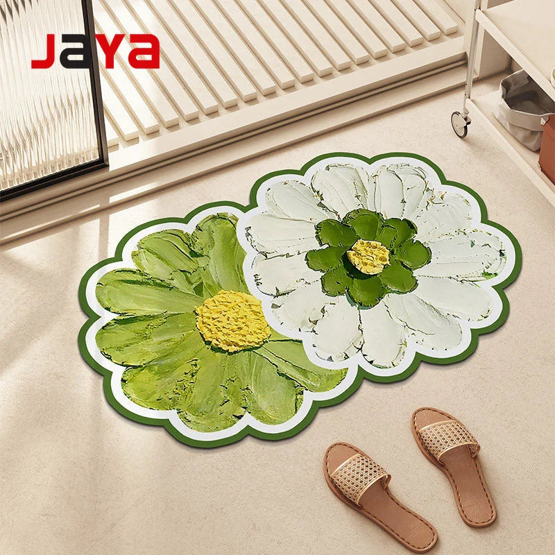 JAYA Flower Shaped Bath Mat Water Absorbent Quick Dry Non Slip Soft Bathroom Carpet Shower Door Floor Pad for Home