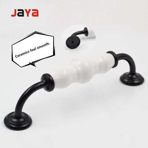 JAYA European style zinc alloy and ceramic handles black and white 2 hole  kitchen or bedroom drawer handles