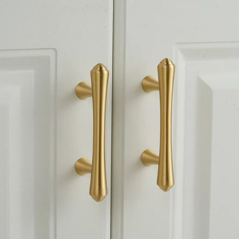 JAYA Solid Brass Cabinet Hardware Brushed Gold Bar Pull Handles T Knobs Round Knobs for Kitchen Wardrobe Dresser Furniture