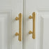 JAYA Solid Brass Cabinet Hardware Brushed Gold Bar Pull Handles T Knobs Round Knobs for Kitchen Wardrobe Dresser Furniture