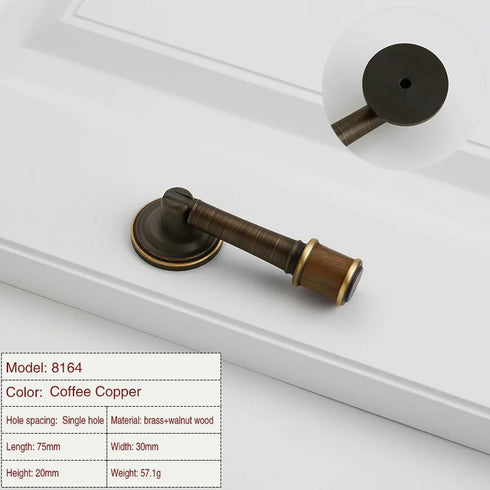 JAYA Antique Walnut Cabinet Door Handle Modern Scandinavian Brass & Wood Design Solid Furniture Door Handle