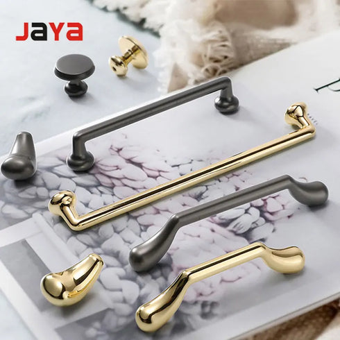 JAYA  Modern minimalist zinc alloy black wardrobe door handle golden drawer cabinet handle