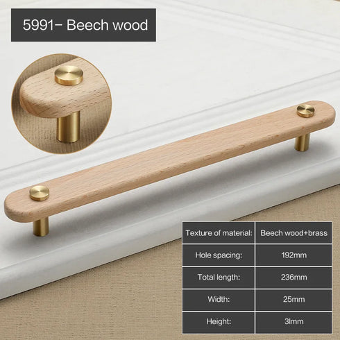 JAYA Solid American Walnut Cabinet Handles Drawer Pulls and Knobs with Brass Accents for Kitchen Wardrobe Cupboard Furniture