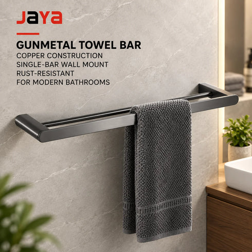 JAYA Gunmetal Copper Single Towel Bar Wall Mounted Bathroom Towel Rack Rust Resistant Bath Hardware