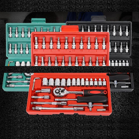 JAYA 46PCS Manganese Phosphate Combination Socket Wrench Set Auto Repair Ratchet Tool Kit with Portable Carry Case