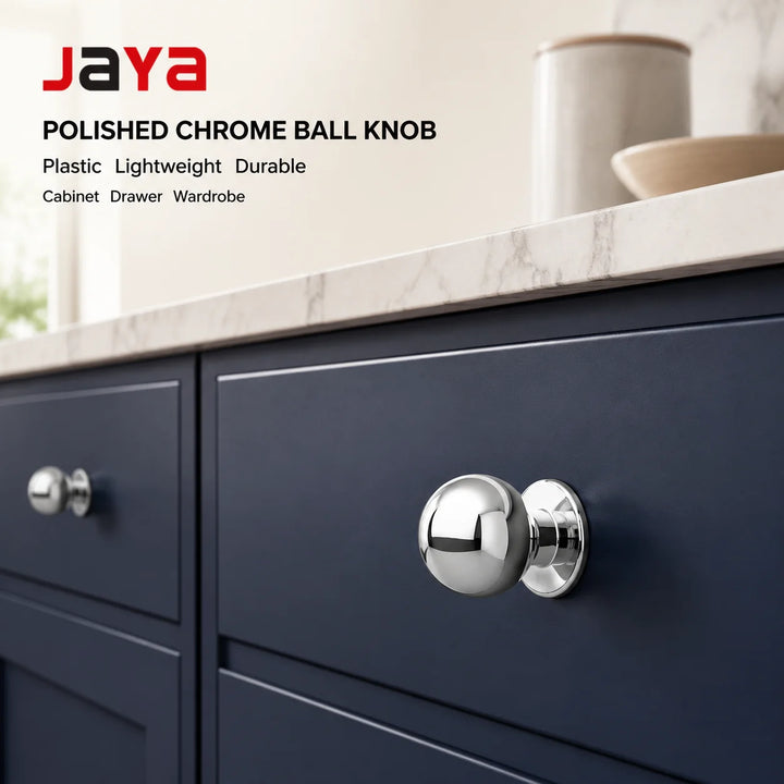JAYA Polished Chrome Plastic Ball Cabinet Knob Round Drawer Pull Handle for Kitchen Cupboard Wardrobe Furniture
