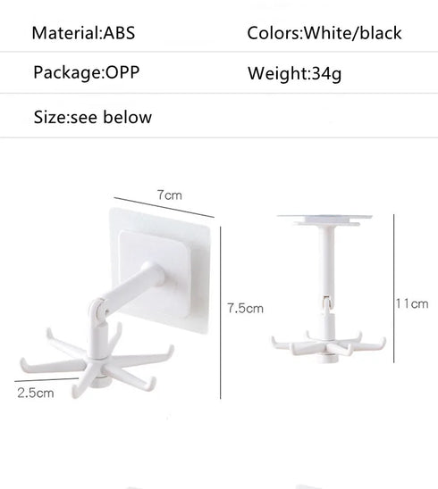 JAYA Self-Adhesive Rotating Multi-Hook Wall Hanger No-Drill Plastic Utensil Key Clothes Organizer for Kitchen Bathroom