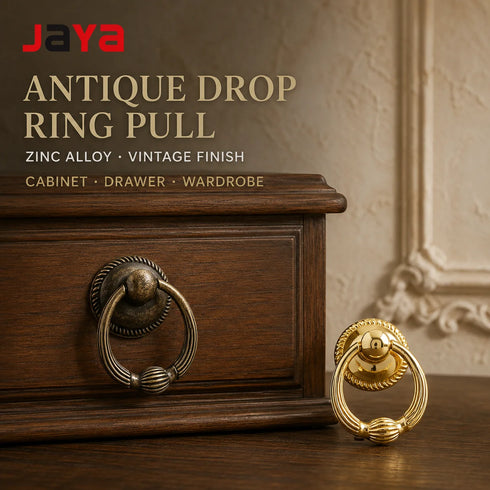 JAYA Antique Zamak Zinc Alloy Drop Ring Cabinet Pull Vintage Chinese Style Drawer Wardrobe Cupboard Furniture Handle